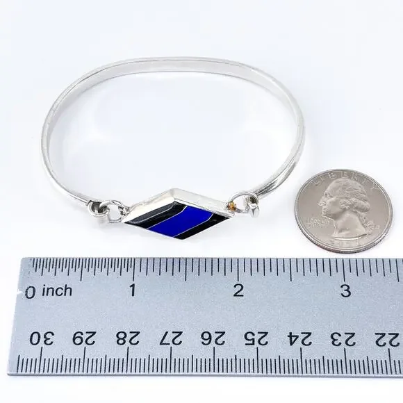 Estate Taxco Sterling Silver 925 Inlay Bracelet w/ Lapis & Onyx 7” - Picture 9 of 9